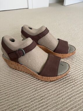 Eddie Bauer Women’s Brown Cork Wedge Sandals - Open Toe Buckle Strap